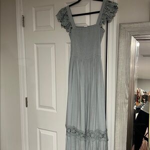 Light Blue Lace Trim Maxi Dress